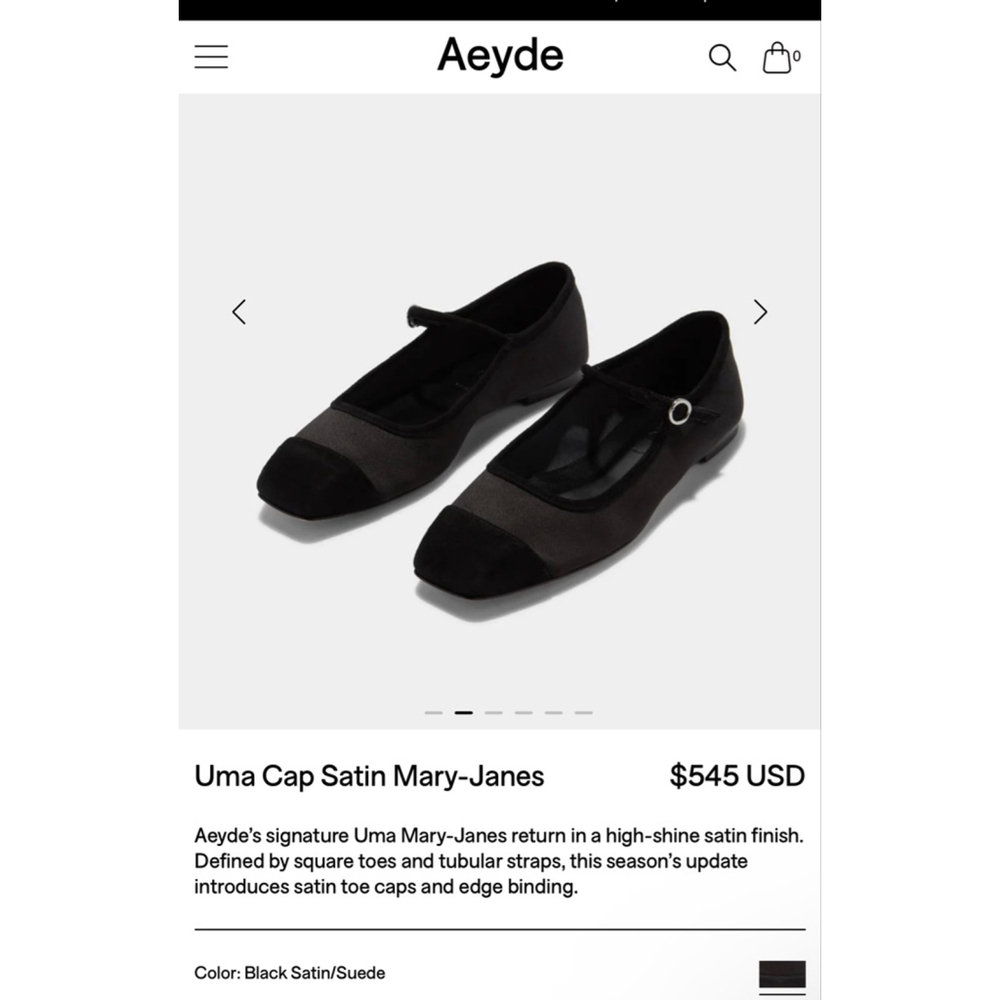 Aeyde Uma Cap Satin Mary-Janes Flats in Black 39.5/9-9.5